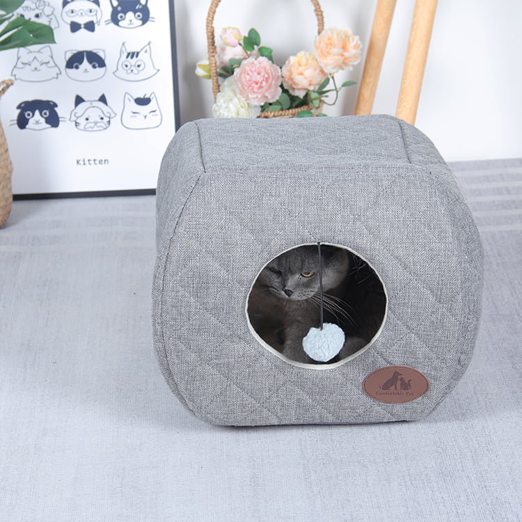 TOP-16057 Cute Plush Cat Bed House With Tease Cat Ball