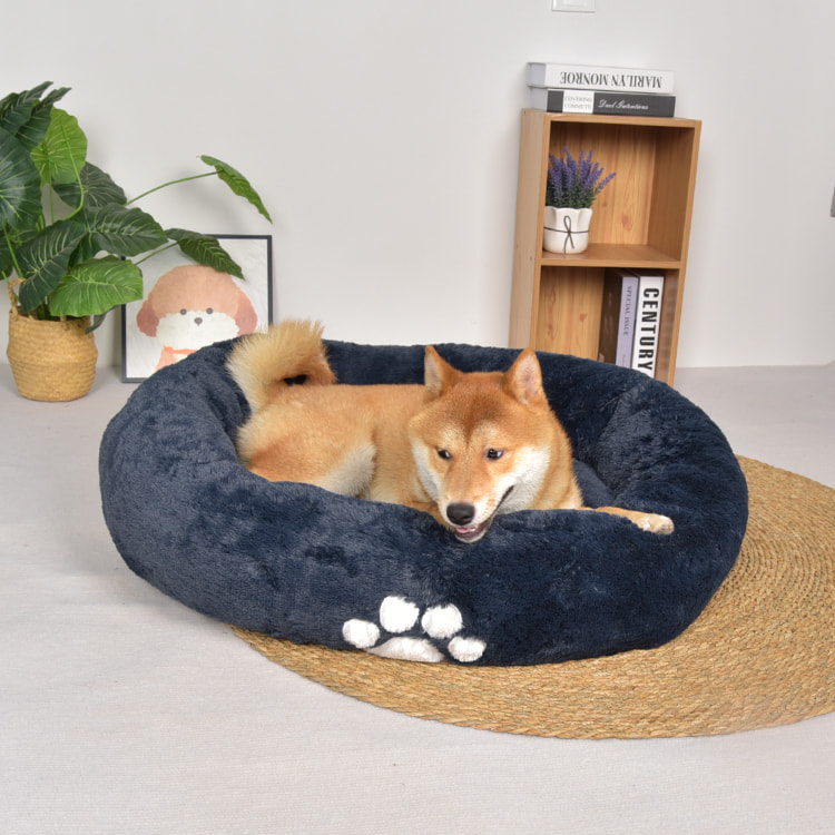 TOP-16858 Winter Fluffy Warm Long Plush Donut Dog Bed