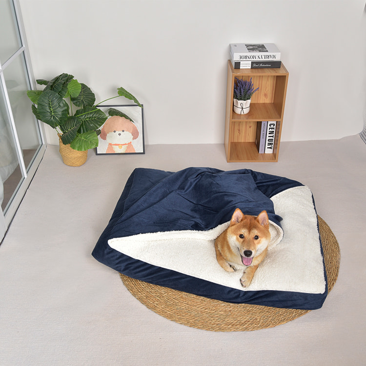 TOP-19240 Cotton Velvet Pet Bed with Hooded Blanket