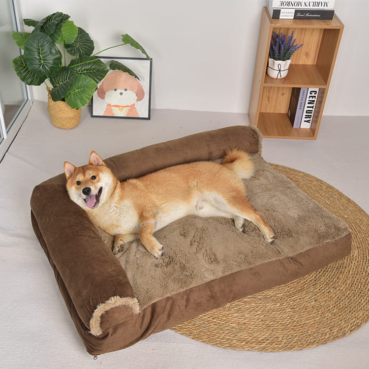 TOP-19241 Large L Shaped Armrest Backrest Dog Bed Sofa